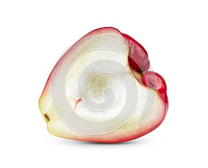 Hlaf rose apple on white background