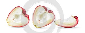 Hlaf rose apple on white background