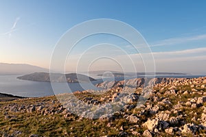 Hlam - Aerial view of moon plateau seen from mountain top Hlam in Baska, Krk Island, Primorje-Gorski Kotar