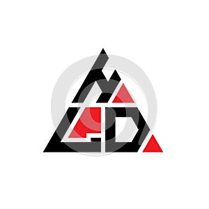 HLD triangle letter logo design with triangle shape. HLD triangle logo design monogram. HLD triangle vector logo template with red