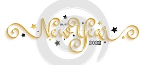 HAPPY NEW YEAR 2022 gold calligraphy banner