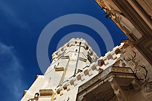 Hluboka Castle Courtyard. Unusual view to the sky.