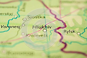Hlukhiv and Rylsk border view from map..