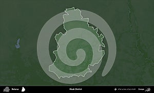 Hlusk District highlighted, Belarus. Physical