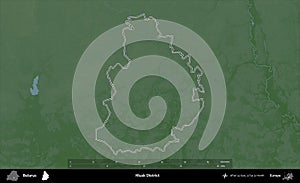 Hlusk District outlined, Belarus. Physical