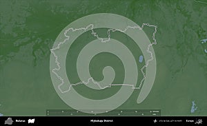 Hlybokaje District outlined, Belarus. Physical