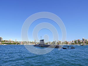 HMAS Farncomb SSG 74 Royal Australia submarine Moors in Sydney harbor