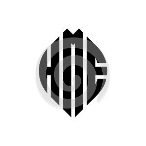 HME circle letter logo design with circle and ellipse shape. HME ellipse letters with typographic style. The three initials form a