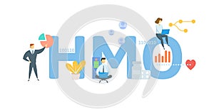 HMO, Health Maintenance Organization. Concept with keyword, people and icons. Flat vector illustration. Isolated on photo