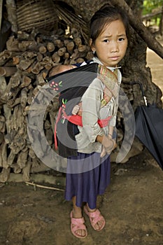 Hmong girl with brother, Laos