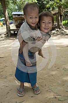 Hmong girl with brother, Laos