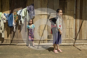 Hmong girl with brother, Laos