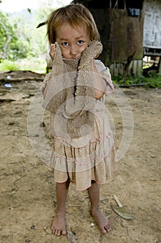 Hmong girl with a dirty cloth, Laos