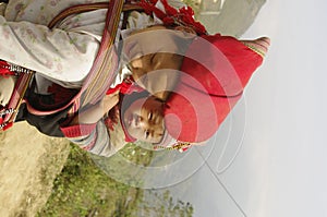 Hmong red Sapa woman and baby