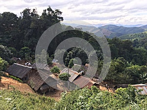 Hmong village in north mountainous Laos photo