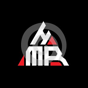 HMR triangle letter logo design with triangle shape. HMR triangle logo design monogram. HMR triangle vector logo template with red