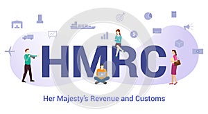 Hmrc her majesty revenue and customs concept with big word or text and team people with modern flat style - vector