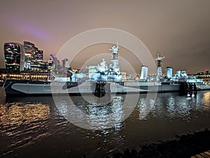 HMS Belfast battleship on the River Thames London