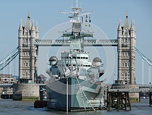 HMS Belfast Moored By Tower Bridge London