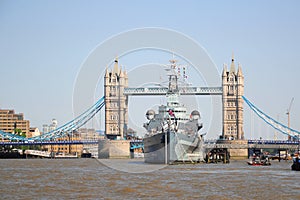 HMS Belfast ship near Tower Bridge, London