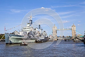 HMS Belfast and Tower Bridge in London