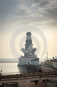 HMS Defender moored in the port