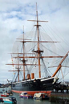 HMS Warrior, built in 1860, the world`s first ironclad warship,