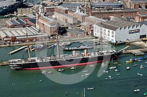 HMS Warrior, Portsmouth Historic Dockyard, aerial view