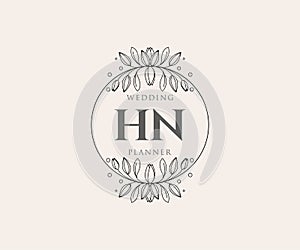 HN Initials letter Wedding monogram logos collection, hand drawn modern minimalistic and floral templates for Invitation cards,