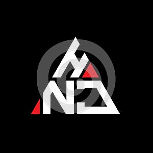 HNJ triangle letter logo design with triangle shape. HNJ triangle logo design monogram. HNJ triangle vector logo template with red