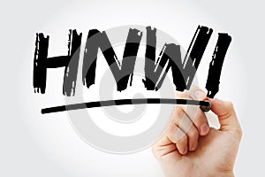 HNWI - High Net-Worth Individual acronym with marker, business concept background