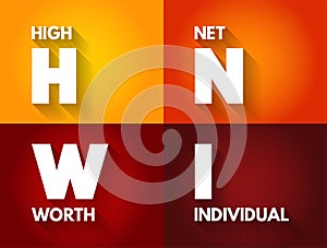 HNWI - High Net-Worth Individual is a wealthy person with at least $1 million in liquid assets, acronym concept background photo