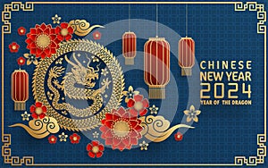 Happy chinese new year 2024 year of the chinese dragon zodiac with on color Background