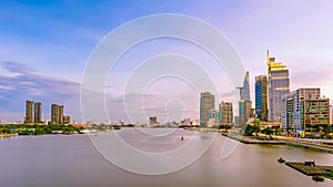 Ho Chi Minh City on the banks of the Sai Gon River at sunset