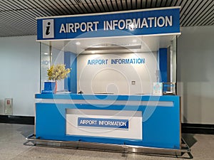 Ho Chi Minh City Nov 2019 Information booth at Tan Son Nhat airport international terminal Departure hall