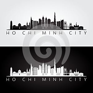 Ho Chi Minh City skyline and landmarks silhouette photo