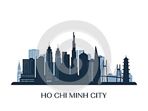 Ho Chi Minh City skyline, monochrome silhouette. photo