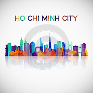 Ho Chi Minh City skyline silhouette in colorful geometric style. photo