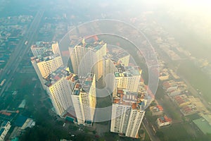 Ho Chi Minh City, Vietnam aerial view with residential area below