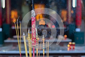 Ho Chi Minh City, Vietnam: burning incense sticks in front of the main altar in Thien Hau Pagoda