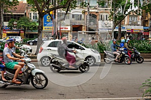 HO CHI MINH,SAIGON, VIETNAM - DECEMBER 25, 2016: A traffic jam in the city of Ho Chi Minh, Vietnam. Hundrgeds of moped and scooter