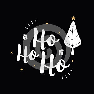 Ho Ho Ho Christmas tree greeting text lettering black background photo