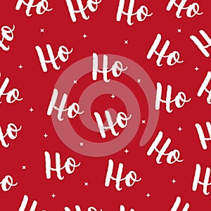 Ho Ho Ho Christmas vector greeting card lettering seamles pattern red background