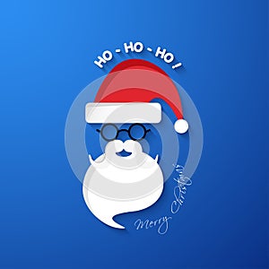 HO-HO-HO Merry Christmas.Santa Claus face with hat and beard