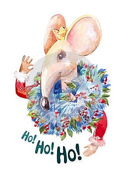 Ho Ho Ho! Santa mouse creative watercolor character