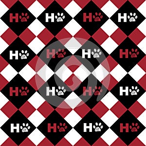 Ho ho ho text with paw prints and check plaid pattern