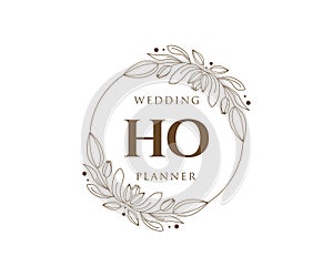 HO Initials letter Wedding monogram logos collection, hand drawn modern minimalistic and floral templates for Invitation cards,