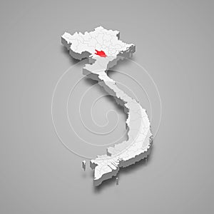Hoa Binh region location within Vietnam 3d map
