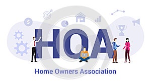 Hoa home owners association concept with big word or text and team people with modern flat style - vector