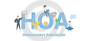 HOA, Homeowner Association. Concept with keywords, letters and icons. Flat vector illustration. Isolated on white